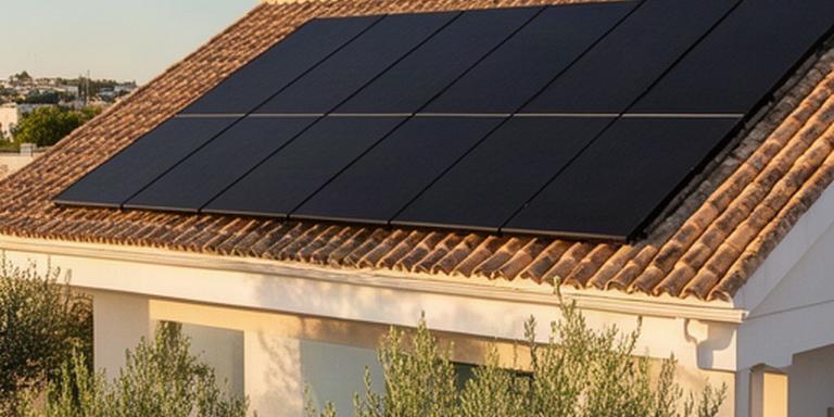 Vivienda unifamiliar en Tomares con diez paneles solares negros sobre el tejado